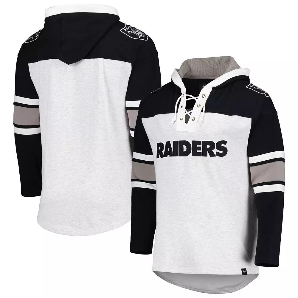 Men's '47 Las Vegas Raiders Heather Gray Gridiron Lace-Up Pullover Hoodie, Size: XL, Lvr Grey Product Image