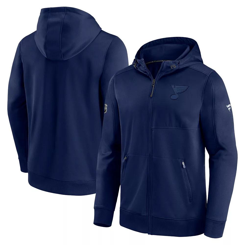 Men's Fanatics Branded Navy St. Louis Blues Authentic Pro Travel & Training Full-Zip Hoodie, Size: Small Product Image