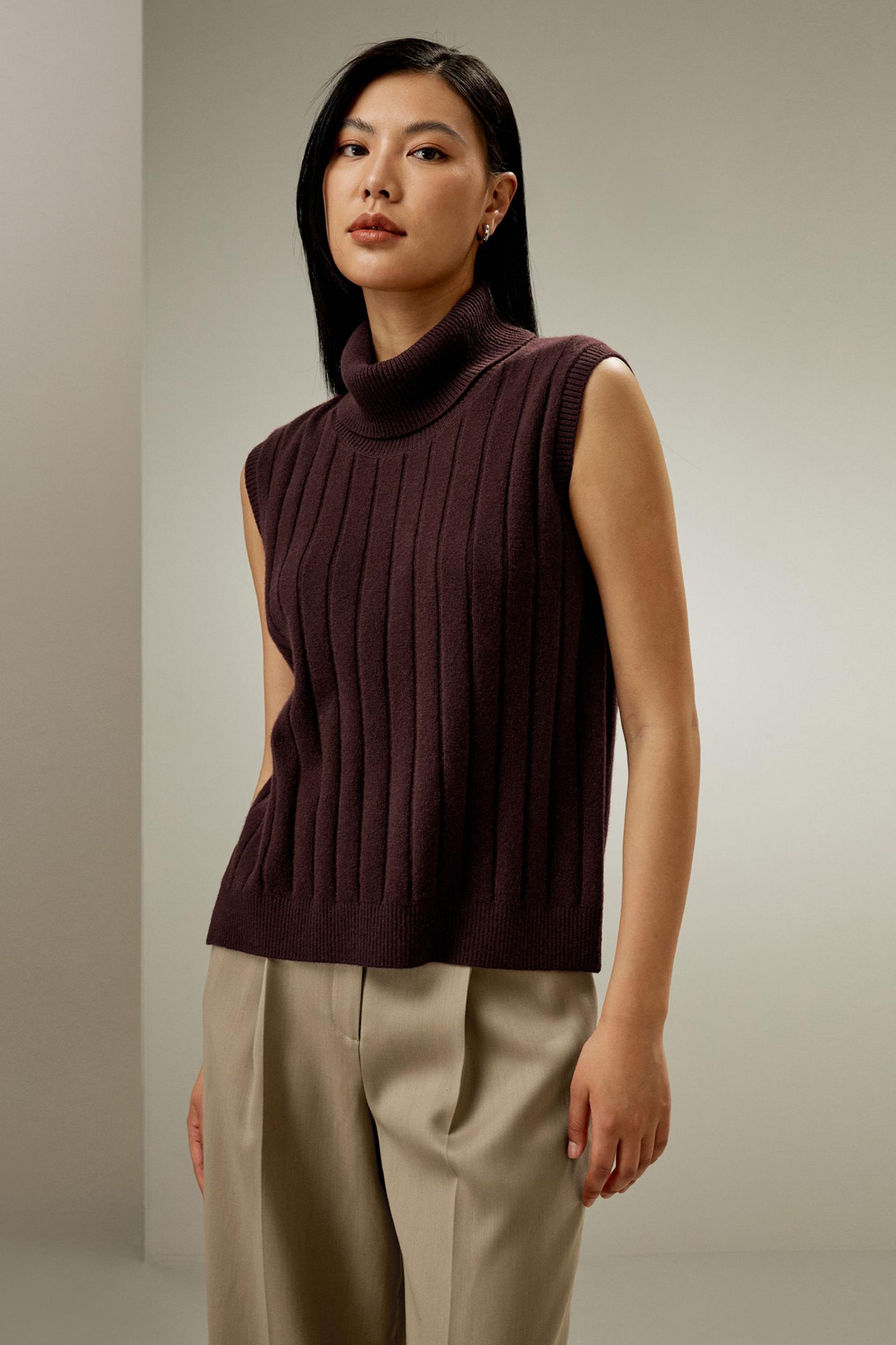 Turtleneck Sleeveless Cashmere Vest Product Image