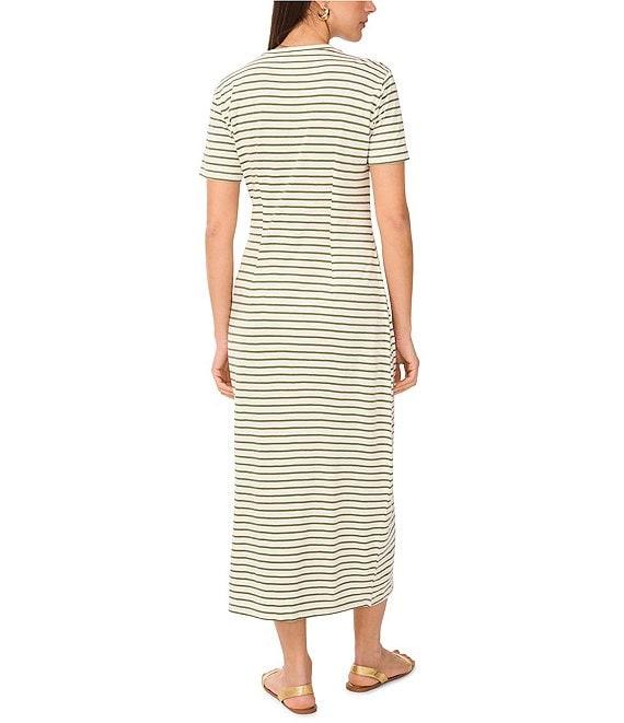 Vince Camuto Knit Striped Crew Neck Short Sleeve Ruched Midi Shirt Dress Product Image