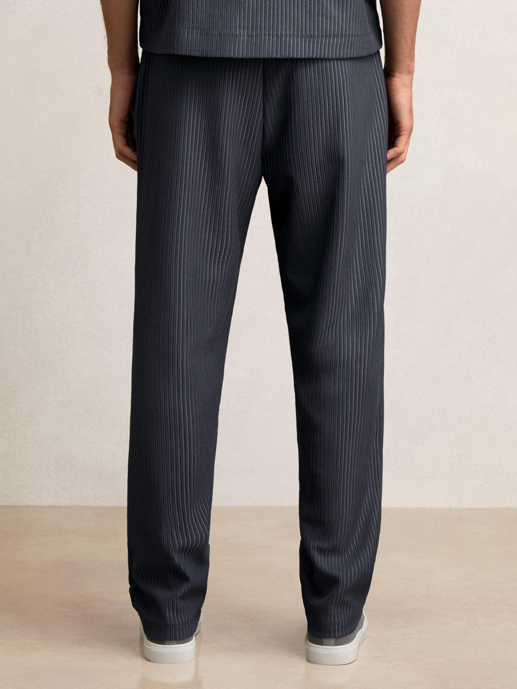 Textured Stripe Drawstring Trousers in Petrol Blue Product Image