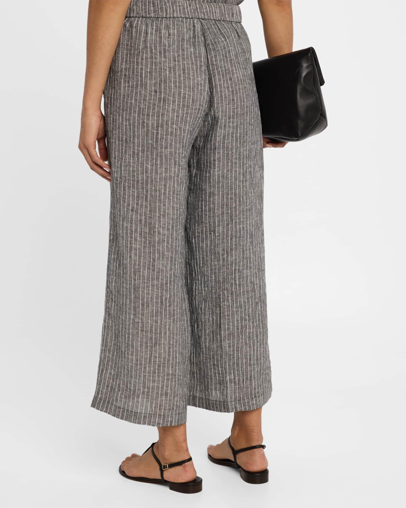 Cropped Wide-Leg Striped Organic Linen Pants Product Image