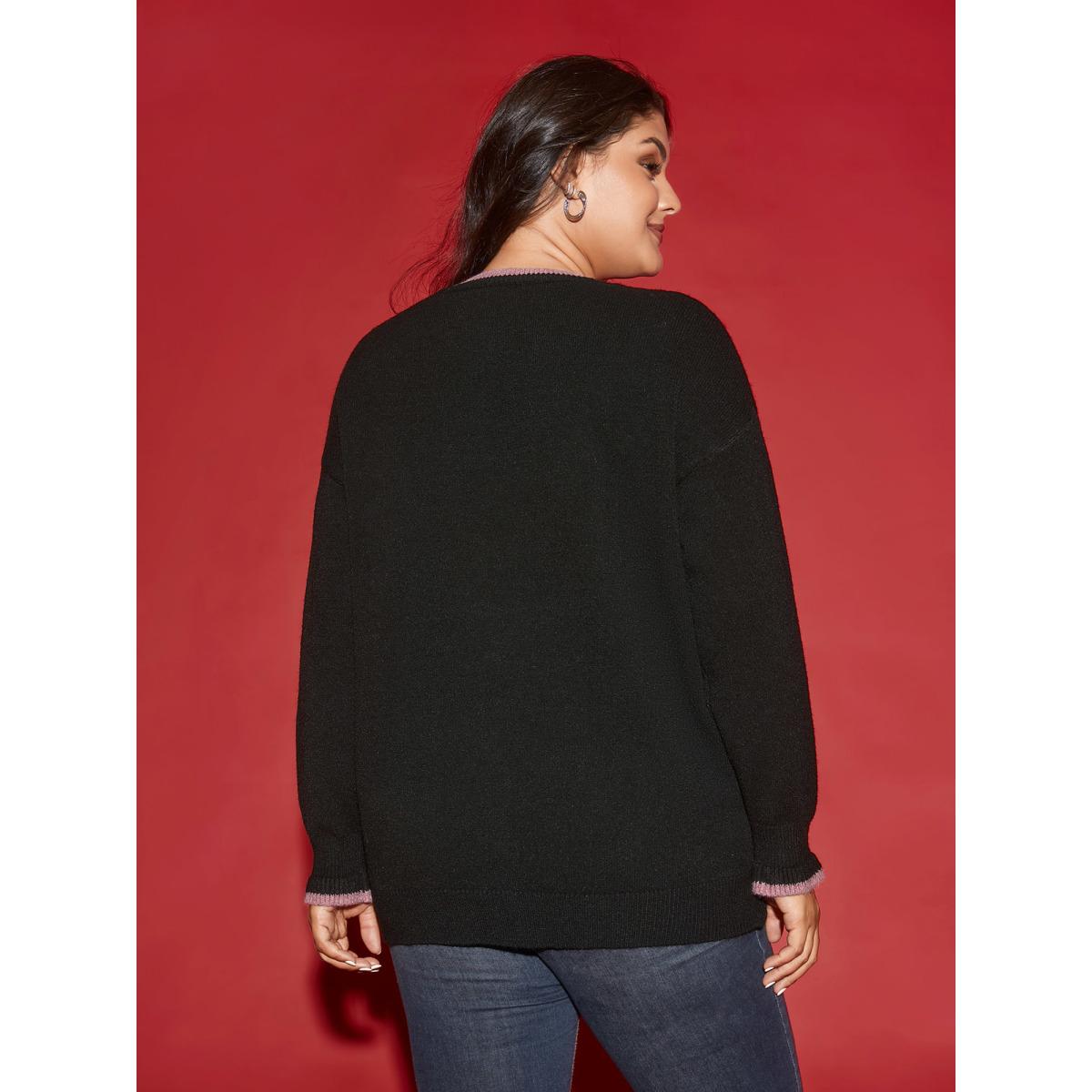 Plus Size Supersoft Essentials Sequin Embroidery Bow Detail Pullover Black Women Casual Loose Long Sleeve Round Neck Everyday Pullovers BloomChic 14-16/1X Product Image