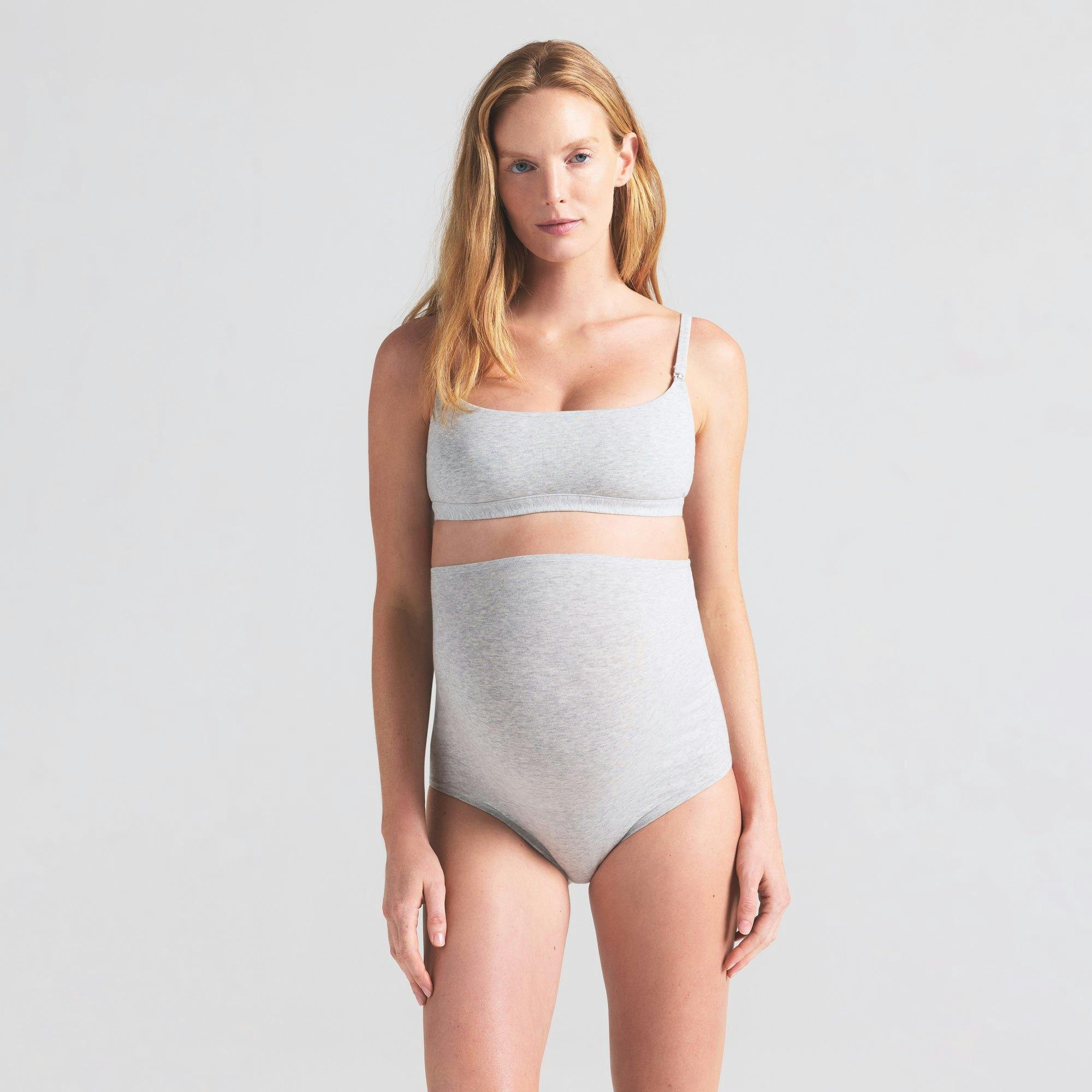 COTTON JERSEY MATERNITY HIGH-WAISTED BRIEF | LIGHT HEATHER GREY Product Image