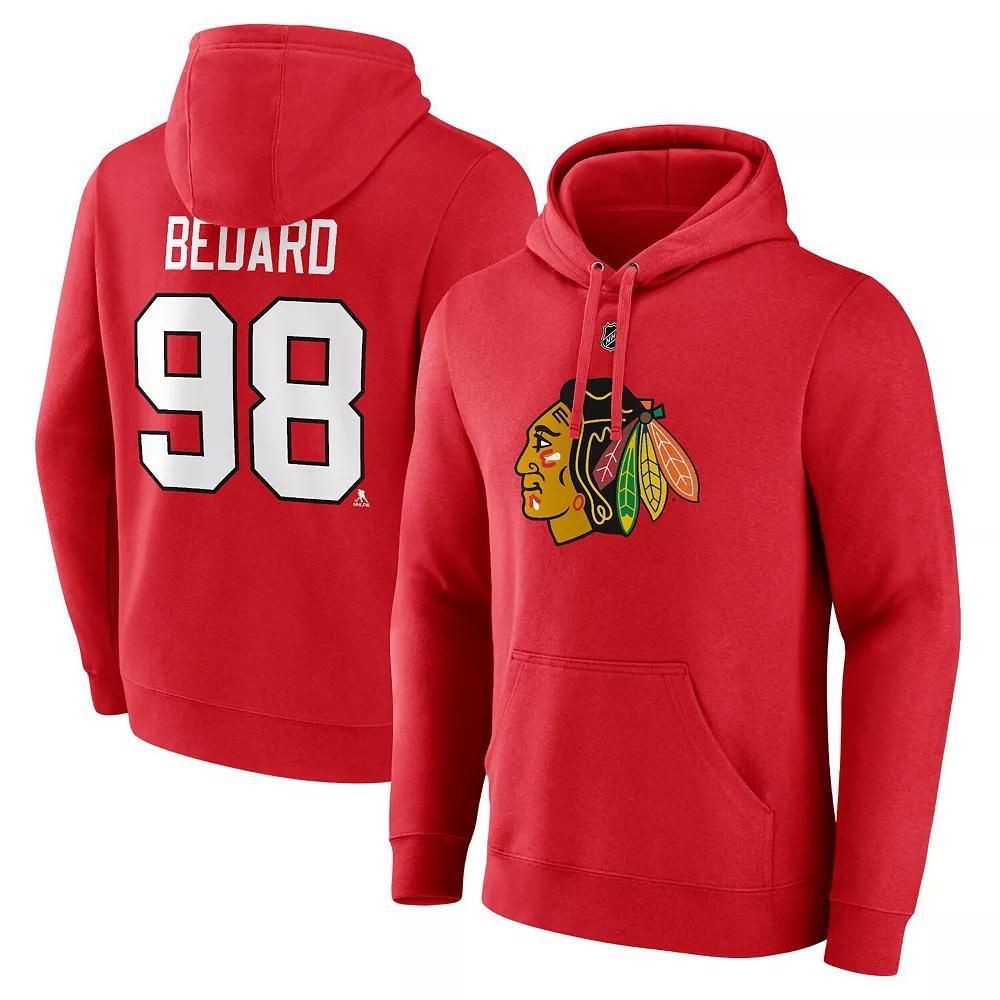 Men's Fanatics Branded Connor Bedard Red Chicago Blackhawks Authentic Stack Name & Number Tri-Blend Pullover Hoodie, Size: 4XL Product Image