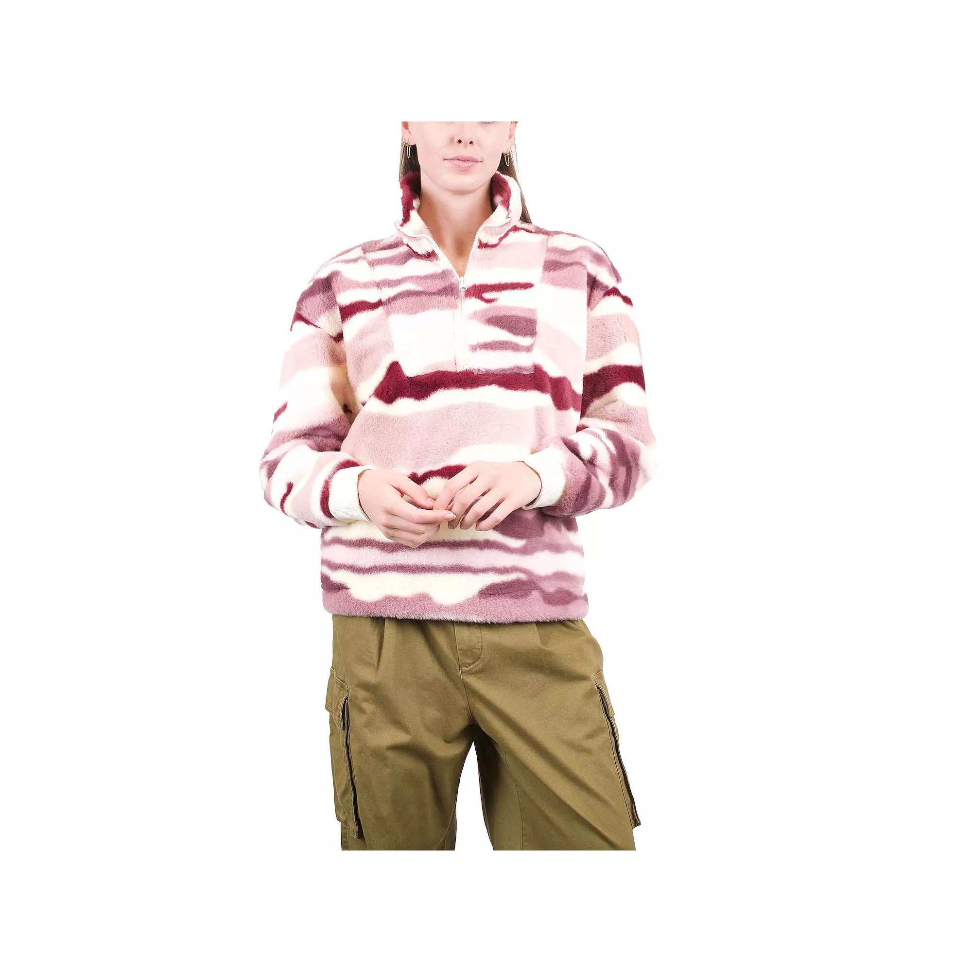 Women's Mountain and Isles 1/2 Zip Faux Fur Pullover Top, Size: Small, Chalk Team Stripe Product Image