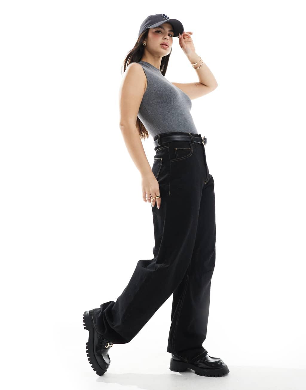 Bershka high neck short sleeve bodysuit in gray Product Image