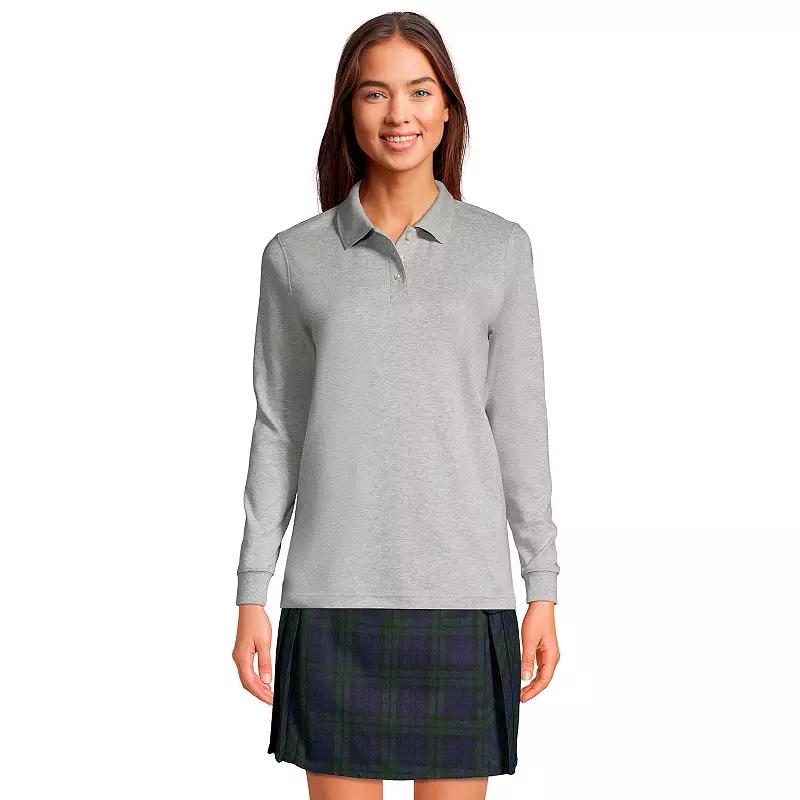 Women's Lands' End School Uniform Long Sleeve 3-Button Interlock Polo Shirt,  Product Image