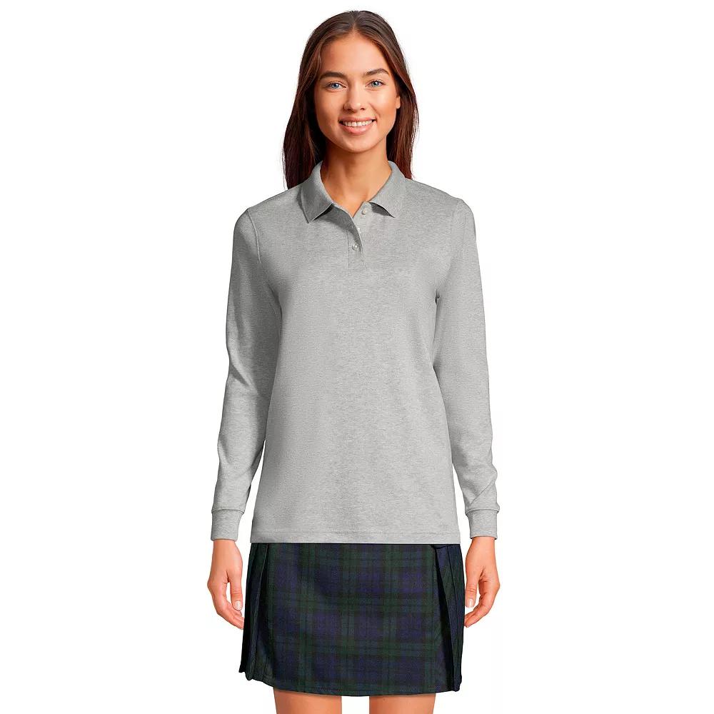 Women's Lands' End School Uniform Long Sleeve 3-Button Interlock Polo Shirt,  Product Image