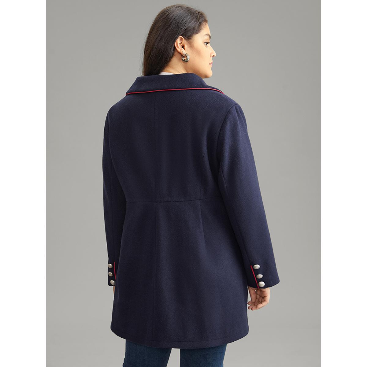 Plus Size Contrast Trim Buckle Detail Flap Pocket Lapel Collar Coat Women Indigo Casual Lined Ladies Dailywear Winter Coats BloomChic 30/6X Product Image