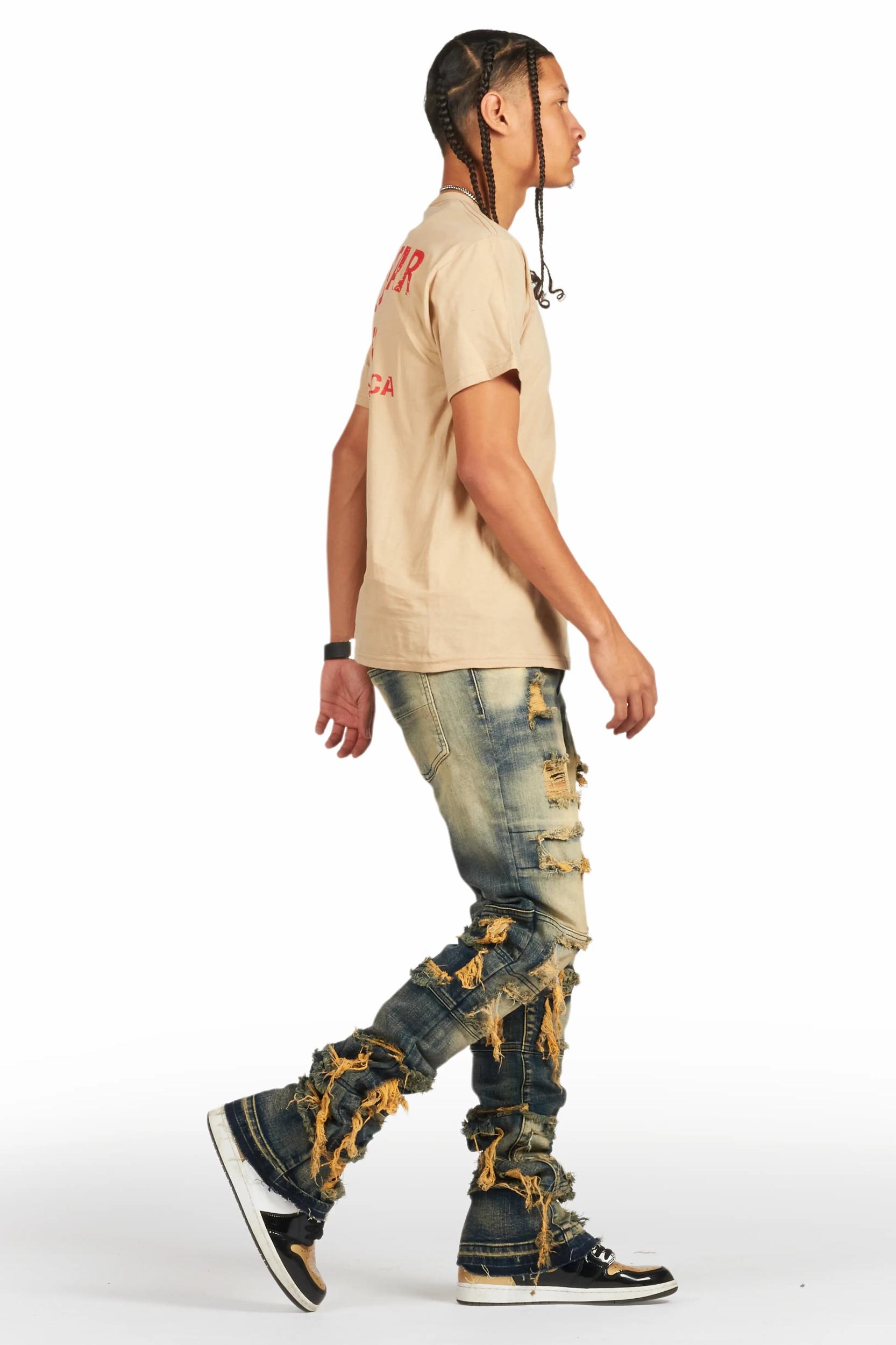 Vasco Tint Dark Wash Blue Stacked Flare Jean Male Product Image