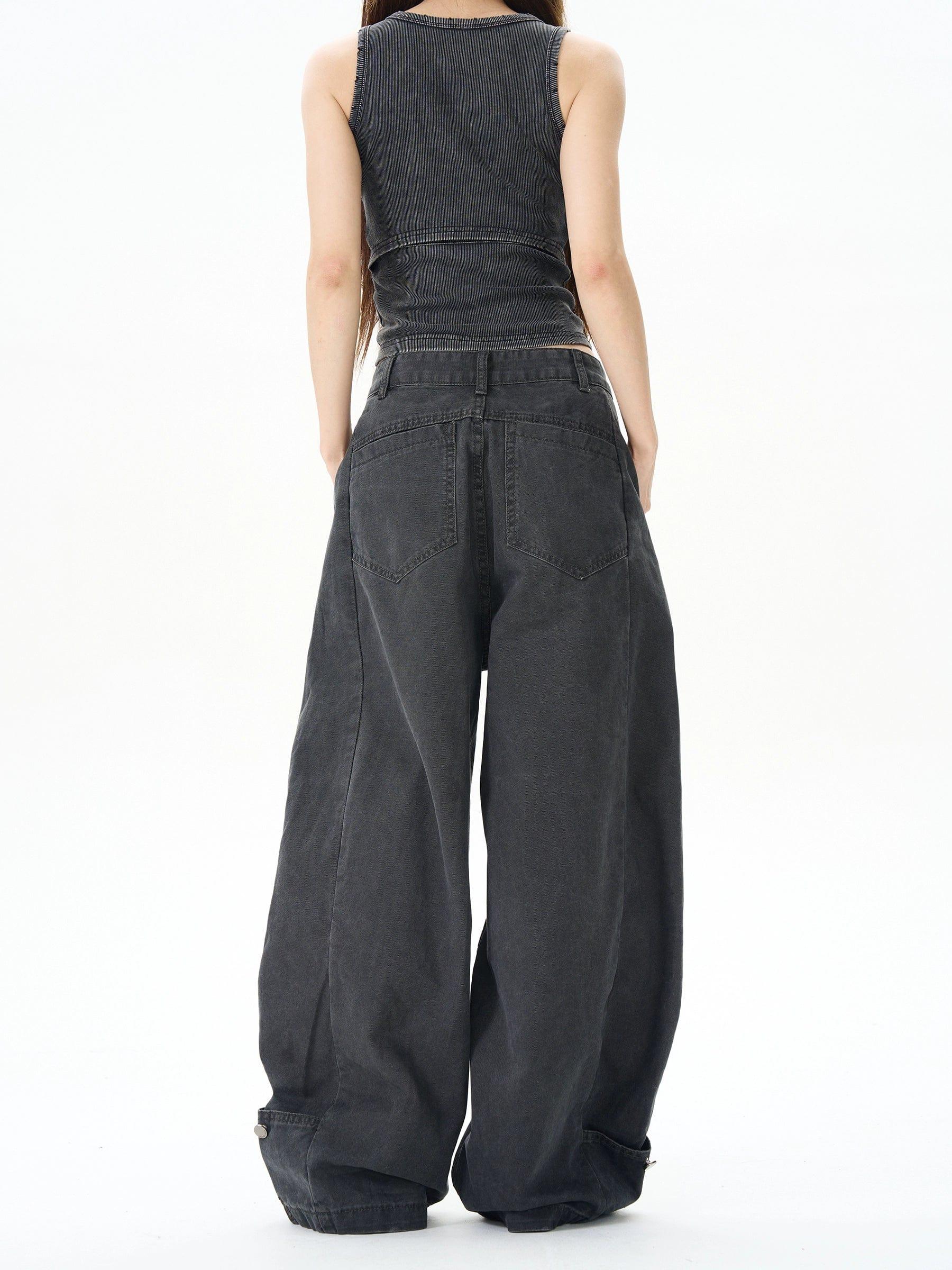 RT No. 12134 GRAY BAGGY STRAIGHT PANTS Product Image