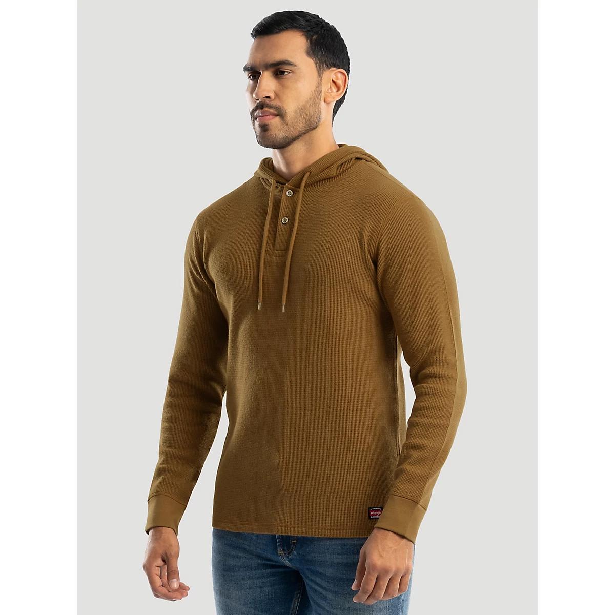 Men's Hooded Workwear Grid Fleece Henley in Rubber Product Image