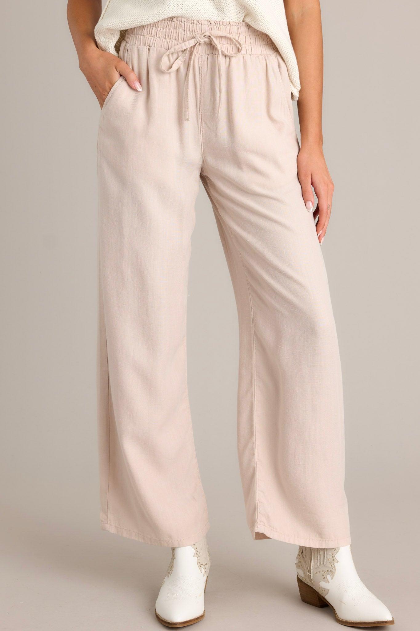 Midnight Comfort Beige Wide Leg Pants Product Image