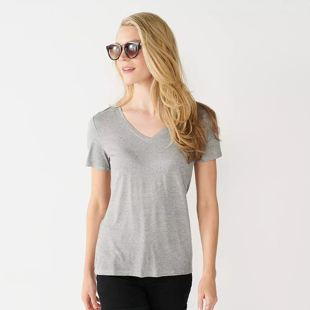 Women's Nine West Essential V-Neck T-Shirt, Size: XXL, Dark Ash Grey Product Image