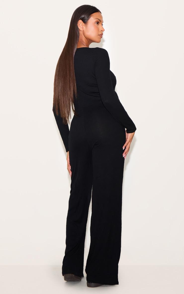 Maternity Black Rib Collar Detail Flare Leg Jumpsuit Product Image