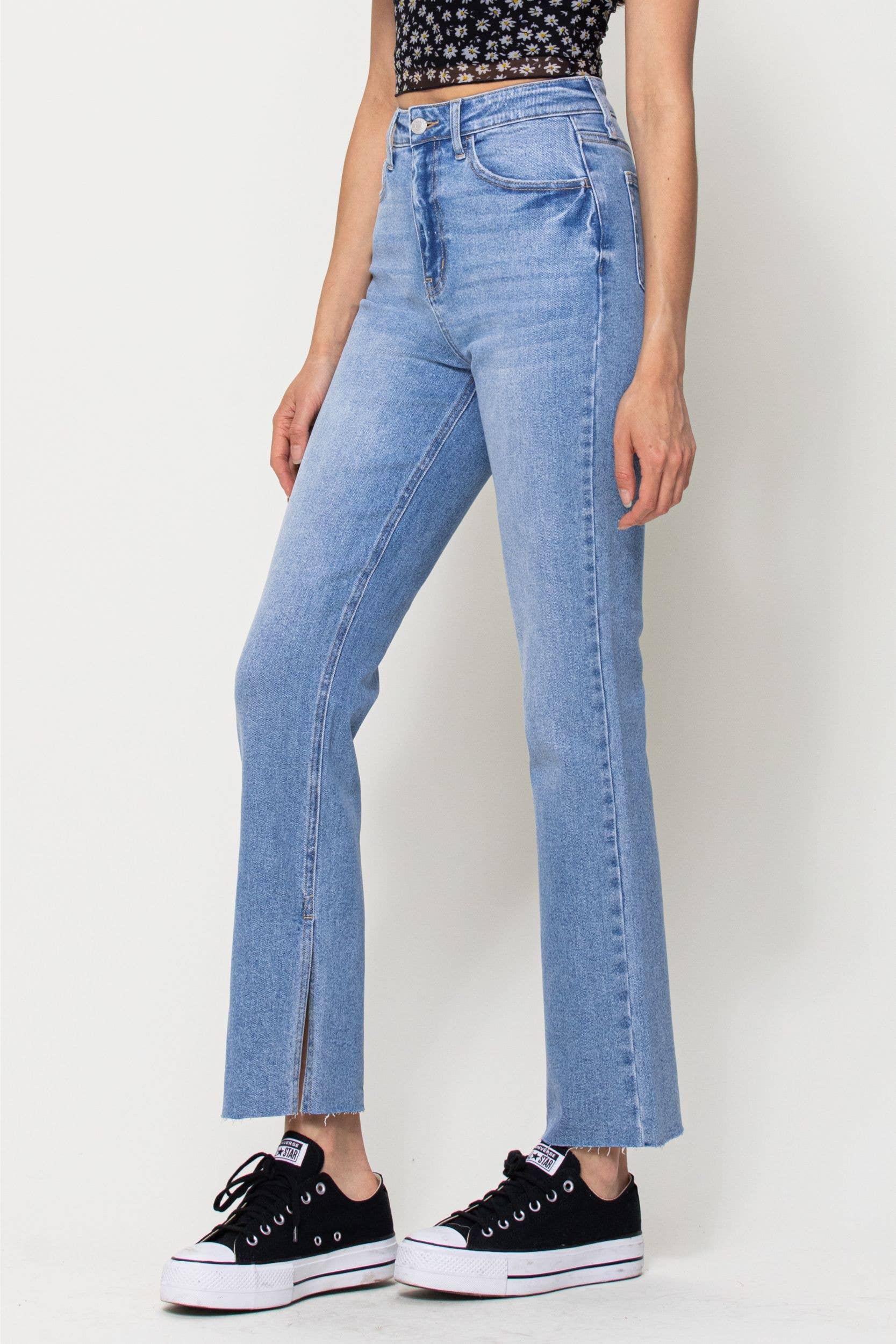 High Rise Full Length Straight with Inseam Slit Jeans Product Image