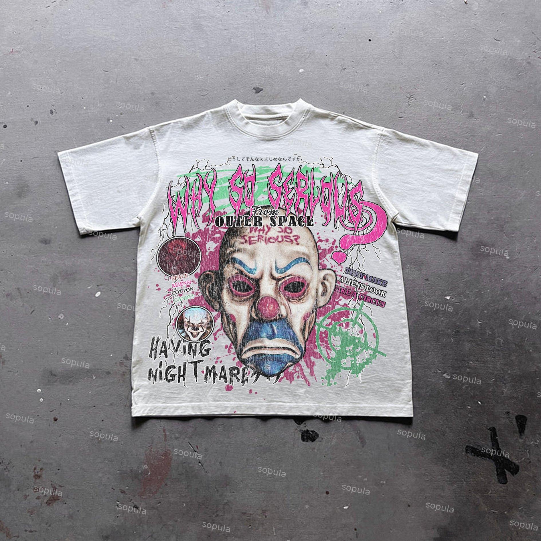 Sopula Dark Fear Joker Broken Print Graphic Cotton T-Shirt Product Image