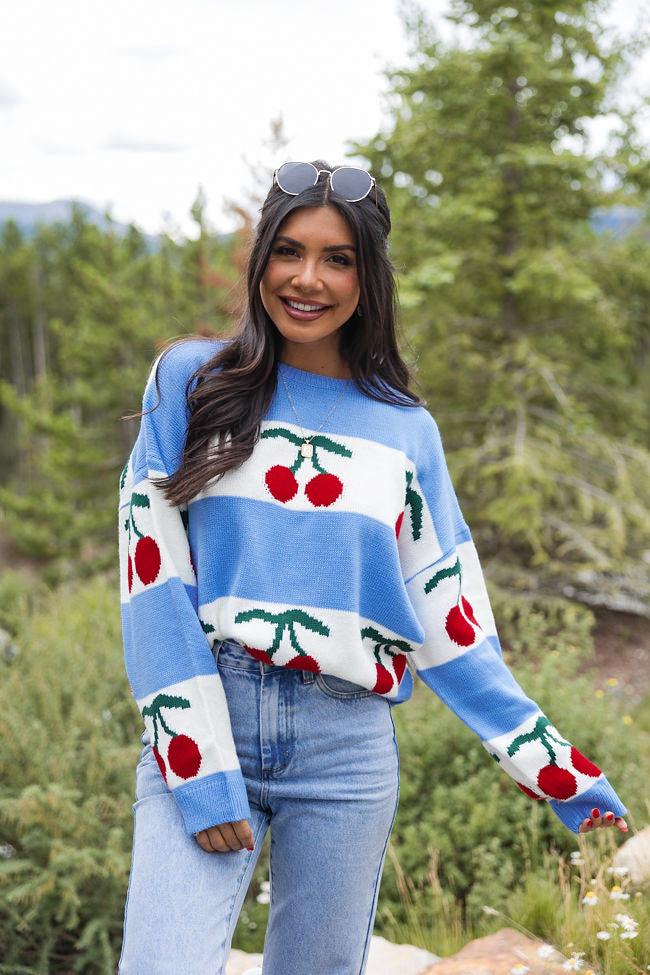 The Cherry On Top Blue Sweater FINAL SALE Product Image