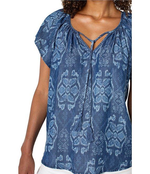 Liverpool Los Angeles Woven Printed Split V-Neck Cap Sleeve Tie-Front Top Product Image