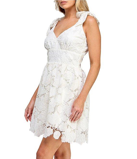 Layered With Love Lil Dixie Lace V-Neck Sleeveless Tie Shoulder Mini Dress Product Image