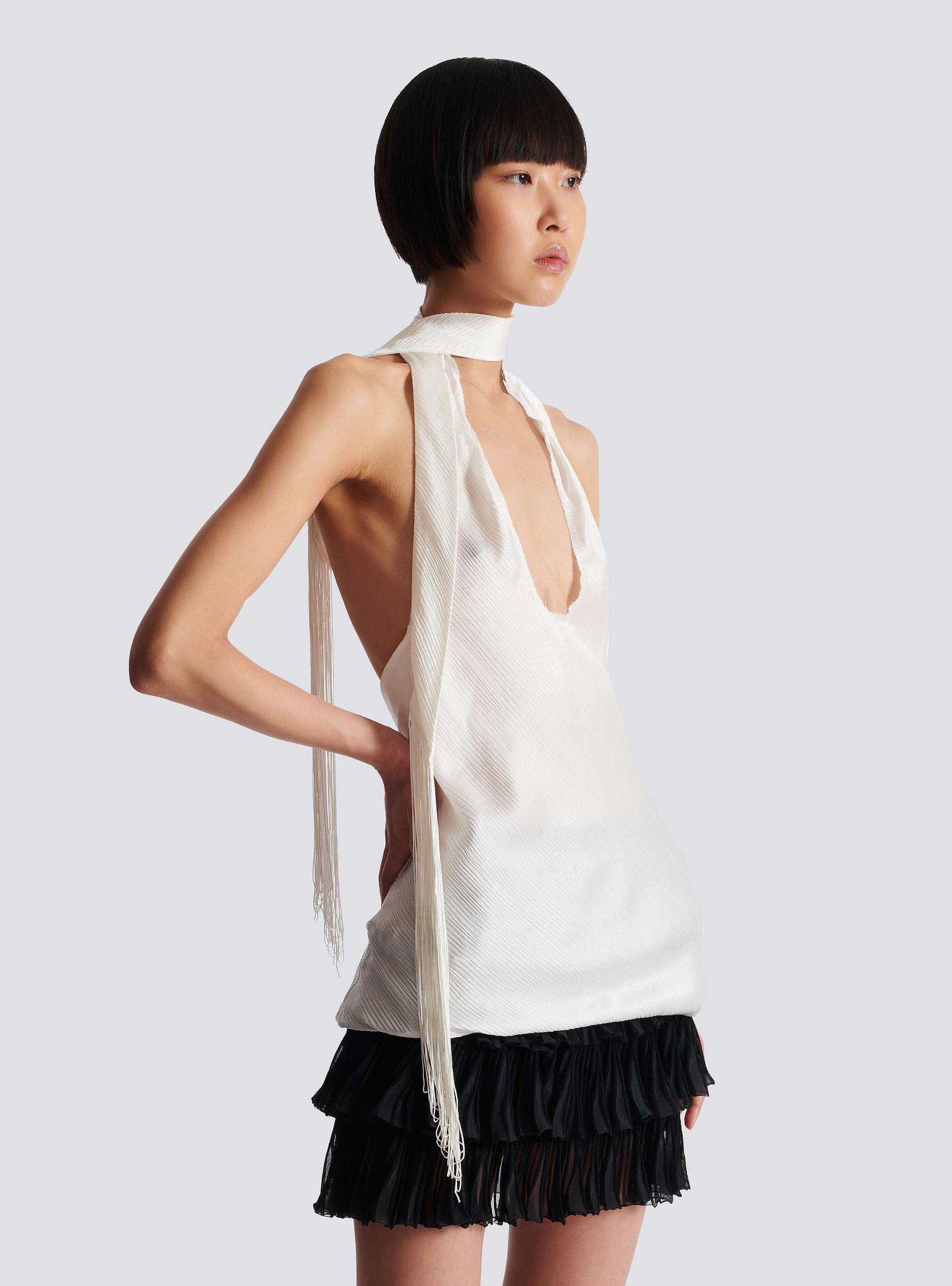 Backless fringed satin top Product Image