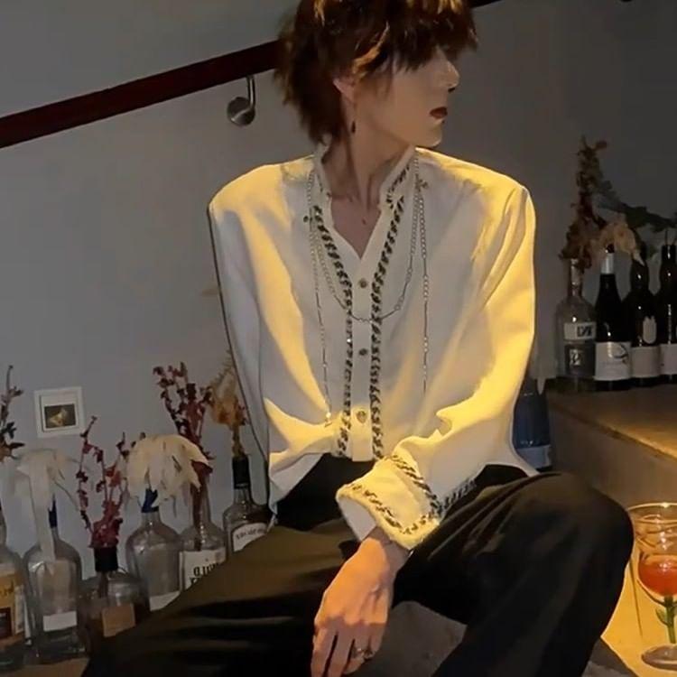 Long-Sleeve Contrast TRim Shirt Product Image