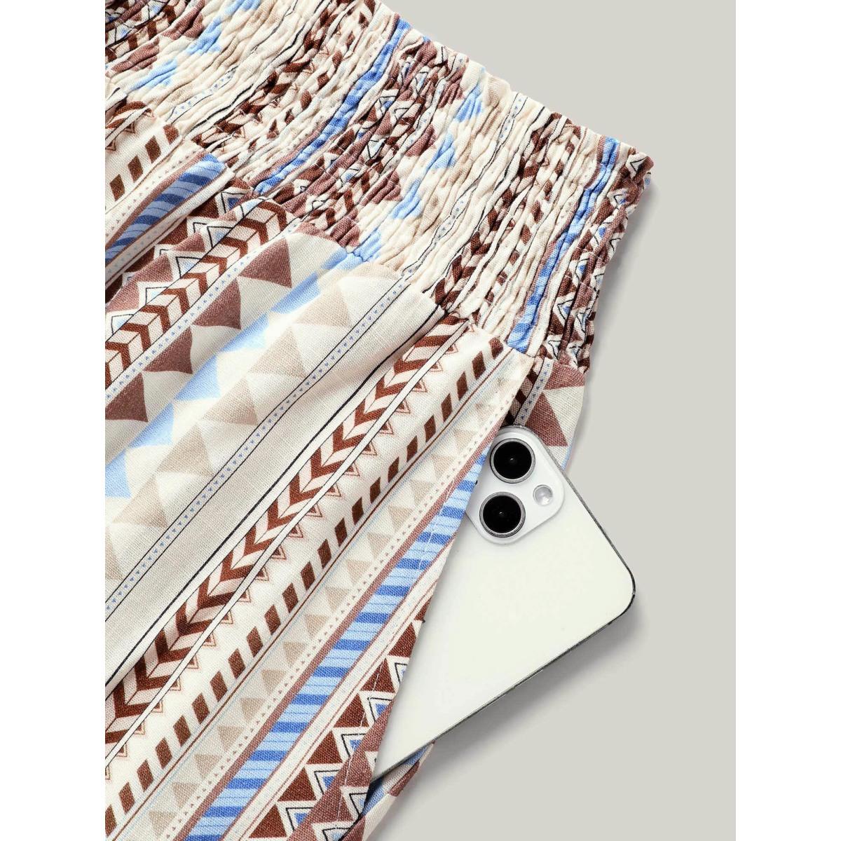 Plus Size Boho Stripes Wide-Leg Pants Women LightBrown Resort Wide Leg Mid Rise Vacation Pants BloomChic 12/L Product Image