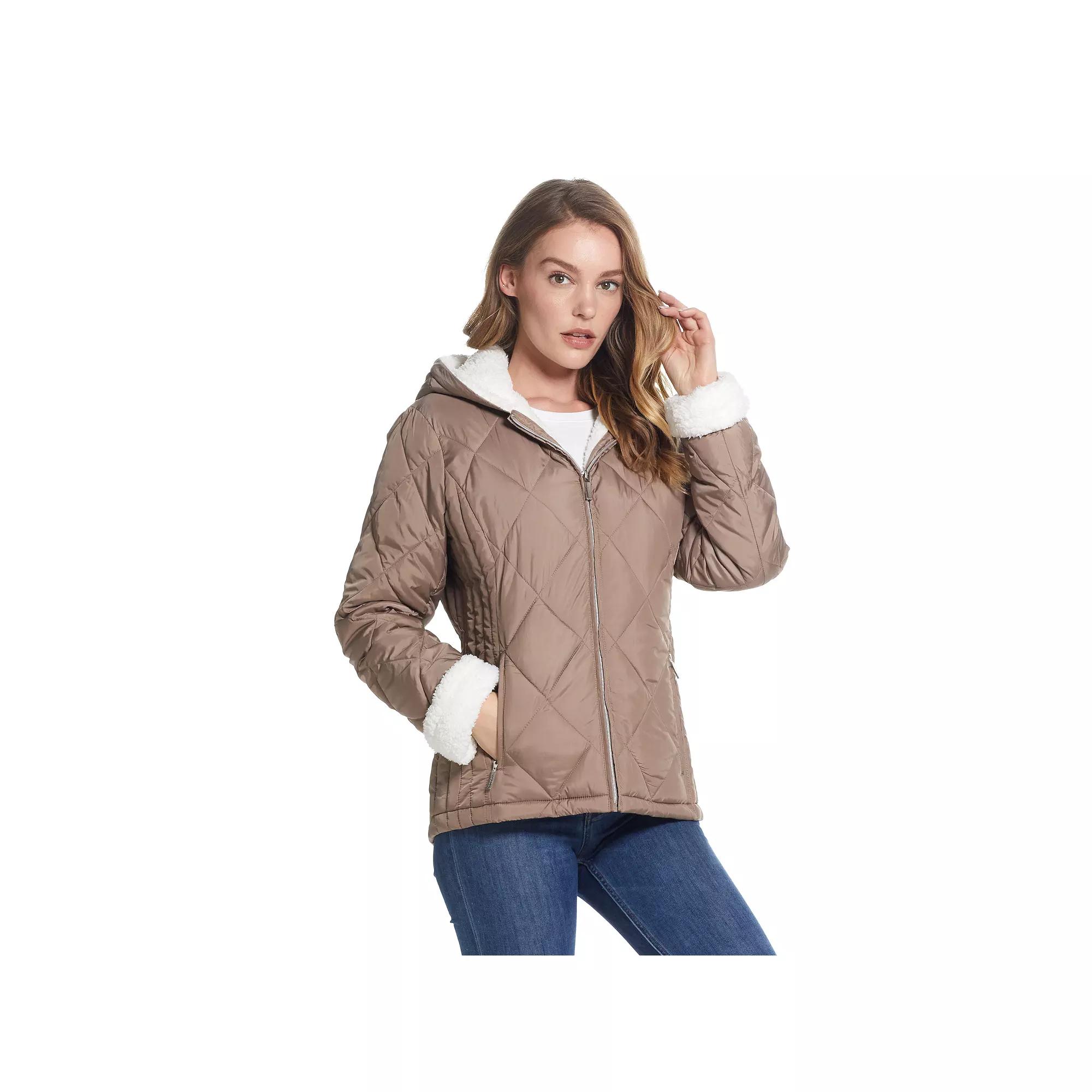 Women's Weathercast Sherpa-Trim Quilted Puffer Jacket, Size: Medium, Brown Product Image