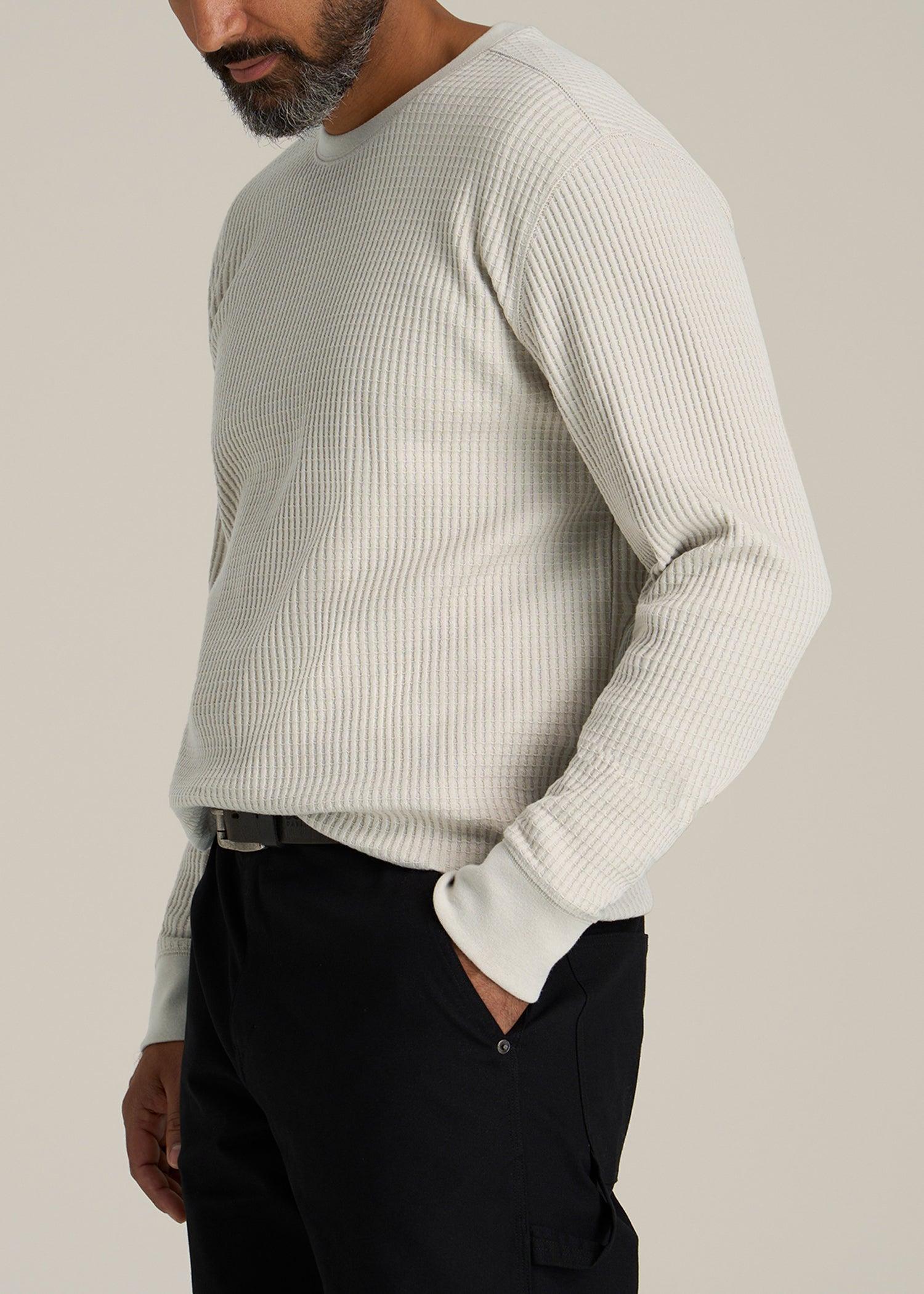 LJ&S Waffle Knit Crewneck Shirt for Tall Men in Stone Male Product Image