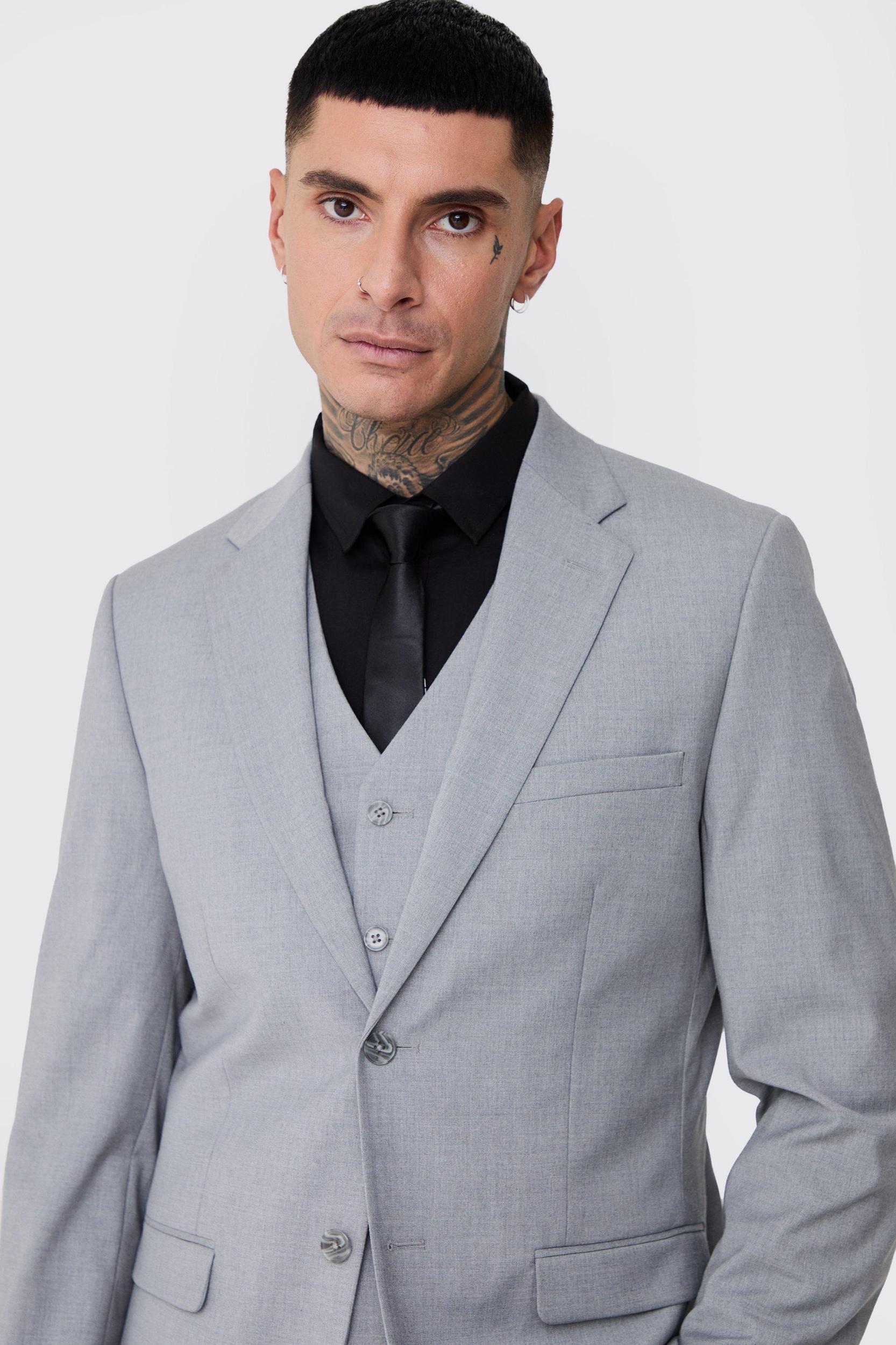 Tall Essential Slim Fit Suit Jacket In Grey | boohooMAN USA Product Image