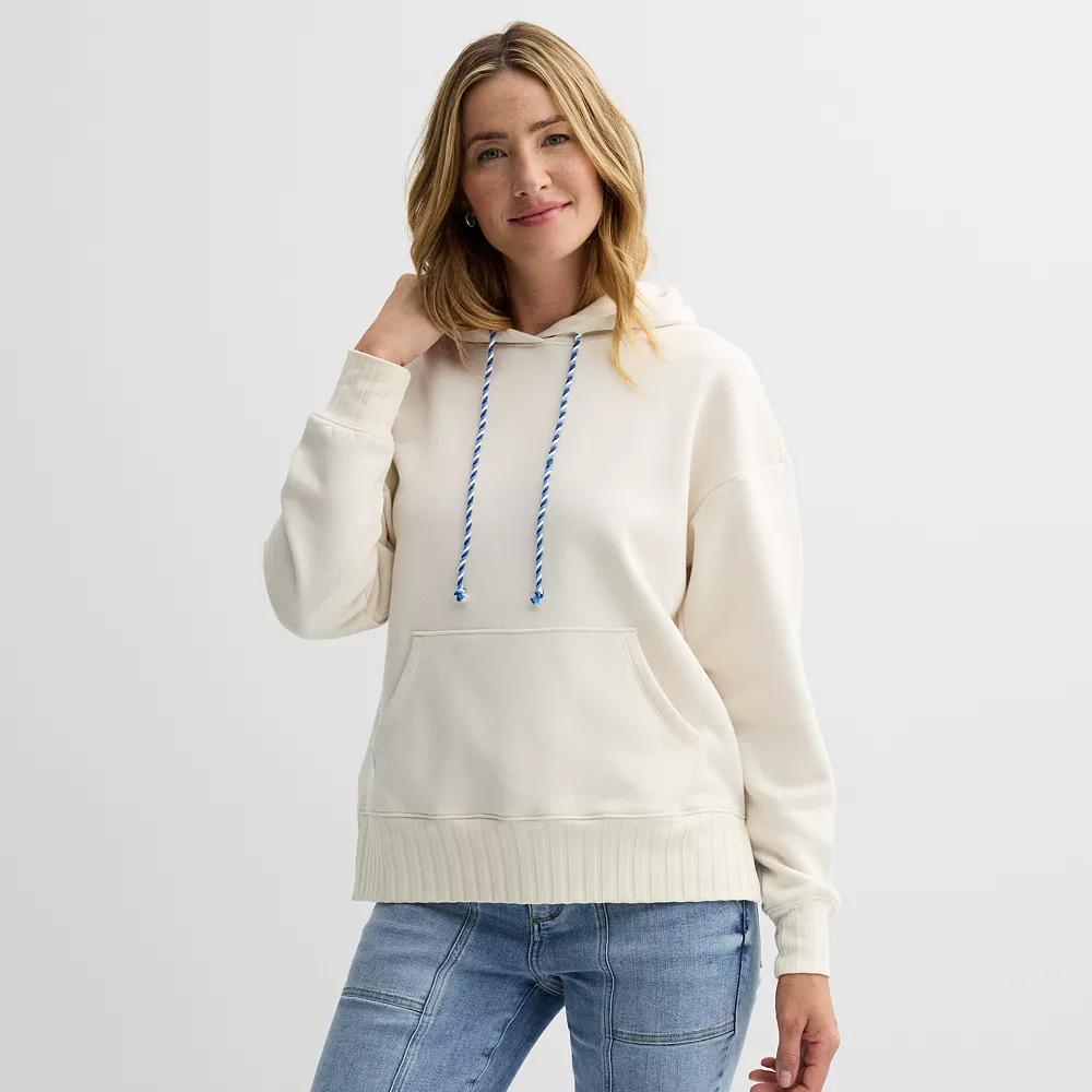 Petite Sonoma Goods For Life® Mixed Rib Hoodie, Women's, Size: XL Petite, Ivory Product Image