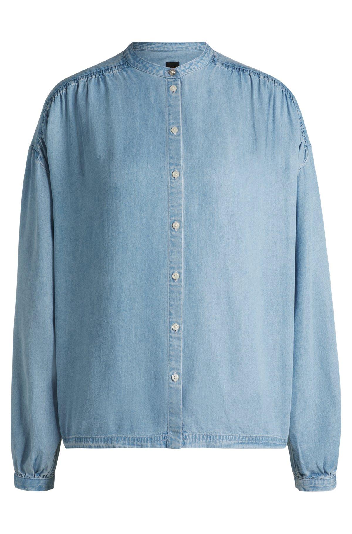 Relaxed-fit blouse in denim-look fabric Product Image