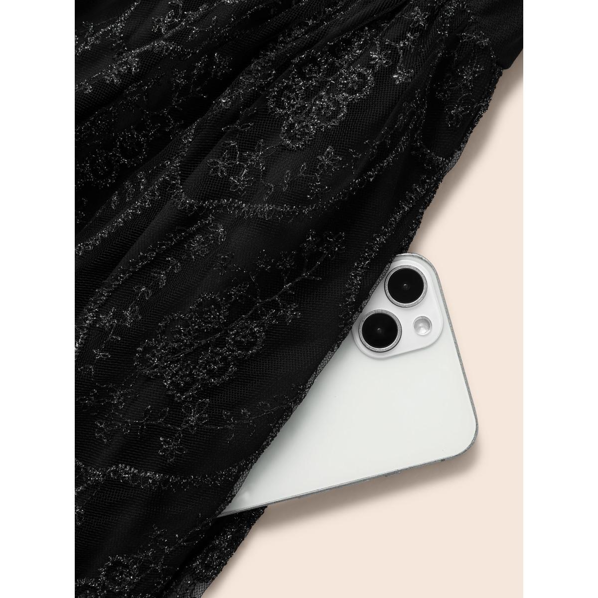 Plus Size Embroidered Mesh Patchwork Sleeveless Dress Black Women Formal Texture Overlap Collar Sleeveless Curvy BloomChic 22-24/3X Product Image