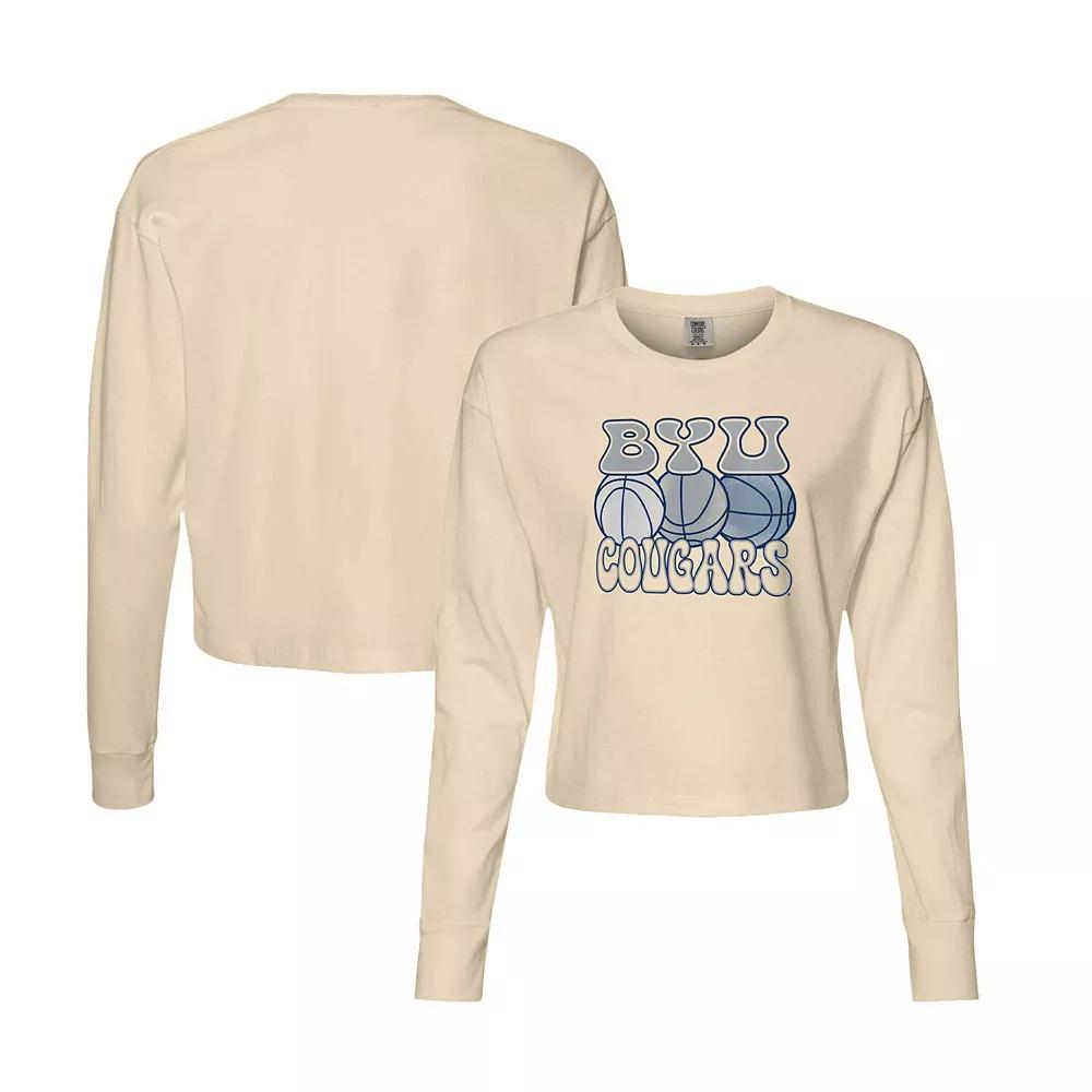 Women's Natural BYU Cougars Comfort Colors Basketball Cropped Long Sleeve T-Shirt,  Product Image