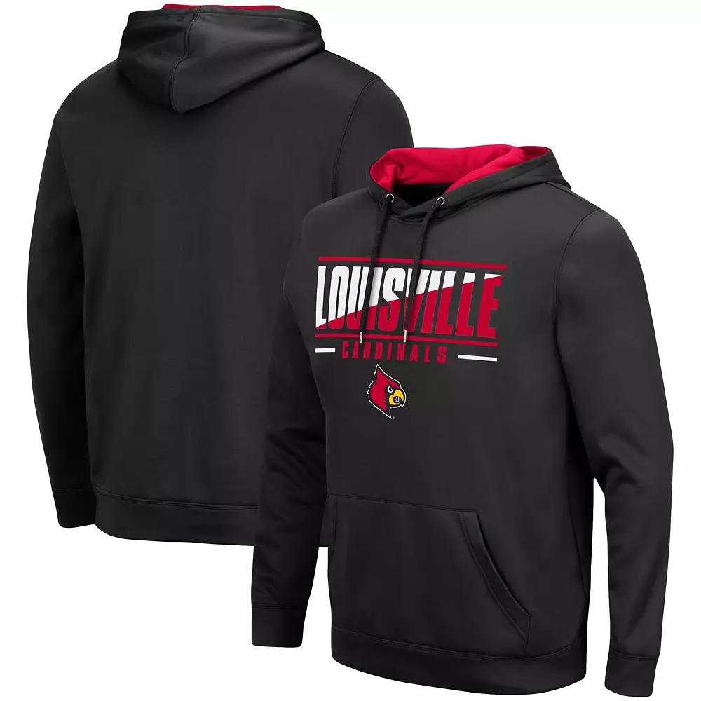 Men's Colosseum Black Louisville Cardinals Slash Stack 2.0 Pullover Hoodie,  Product Image