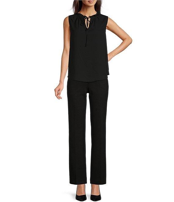Anne Klein Solid Crepe de Chine Ruffle Tie Collar Sleeveless Tulla Blouse Product Image