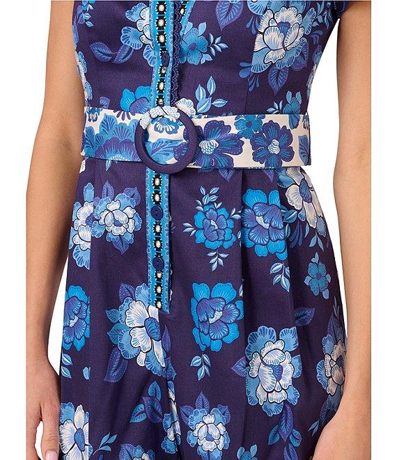 Adrianna by Adrianna Papell Short Sleeve Belted Floral Printed Cotton Romper Product Image