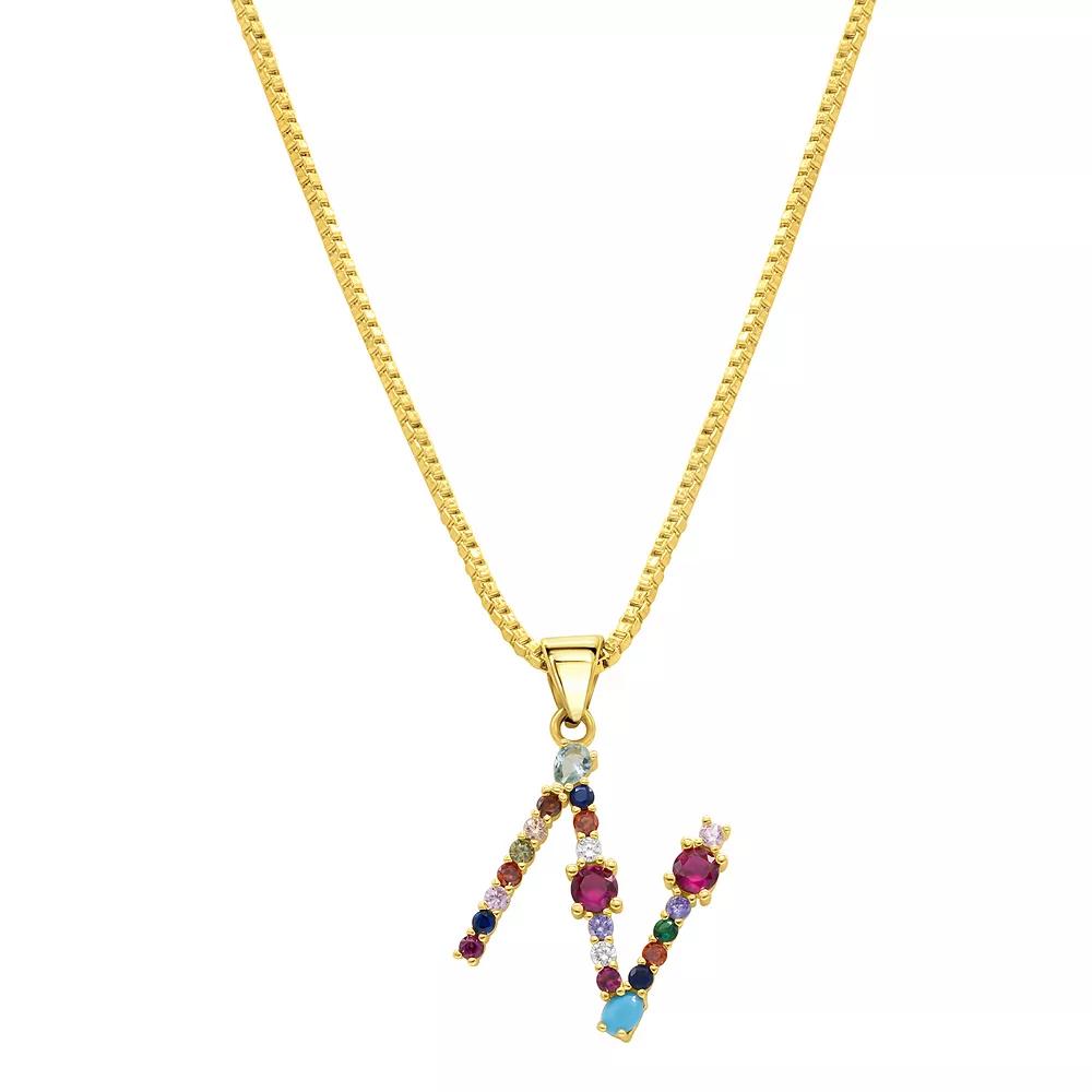 Adornia Gold Tone Multi Color Cubic Zirconia Initial Necklace, Women's,  Product Image