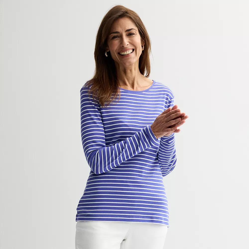 Women's Croft & Barrow® Essential Long-Sleeve Crewneck Tee, Size: XXL, Purple Clean Stripe Product Image