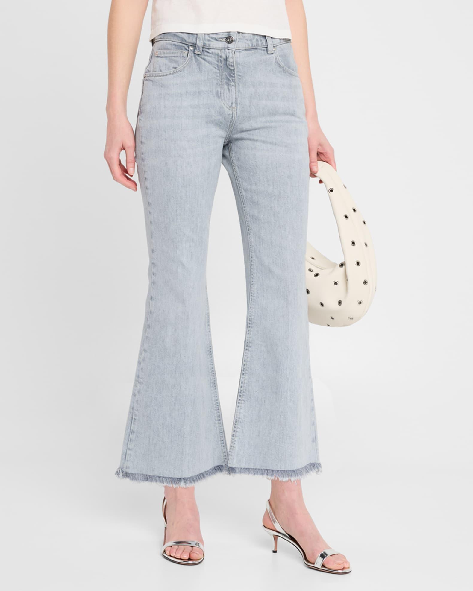 Cropped Fringe-Hem Flare Jeans Product Image