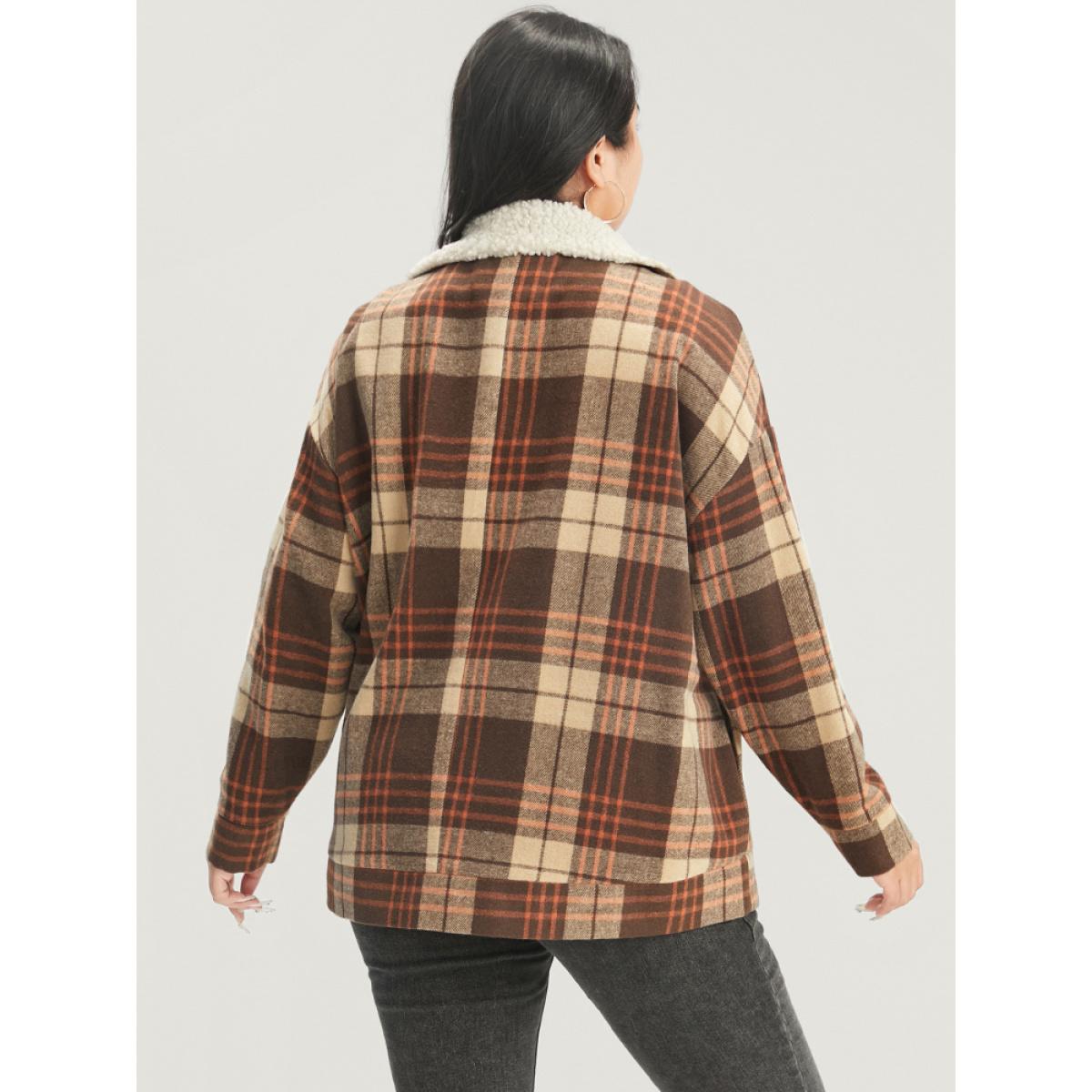 Plus Size Plaid Flap Pocket Button Up Coat Women Chocolate Casual Contrast Ladies Dailywear Winter Coats BloomChic 14-16/1X Product Image