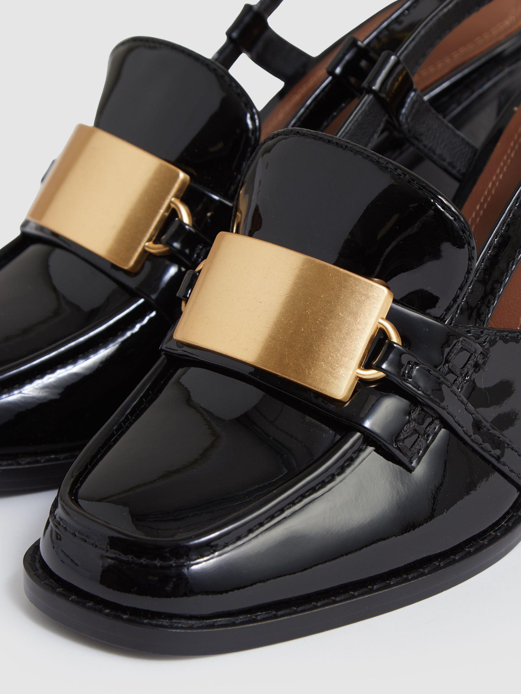 Patent Leather Slingback Heeled Loafers in Black Product Image