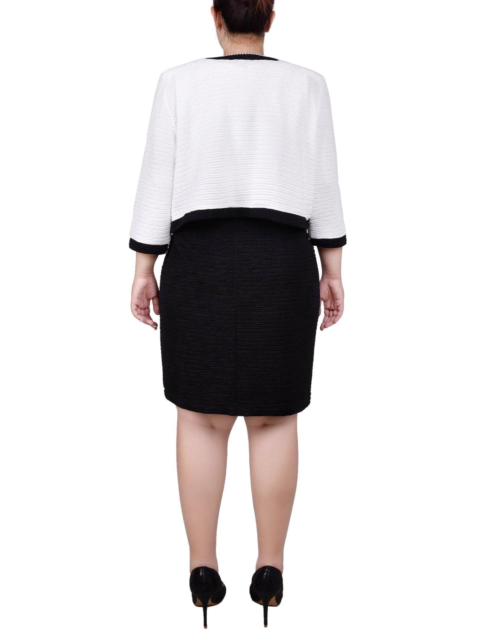 Black White 3/4 Sleeve Textured Knit 2 Piece Dress Set - Plus Product Image