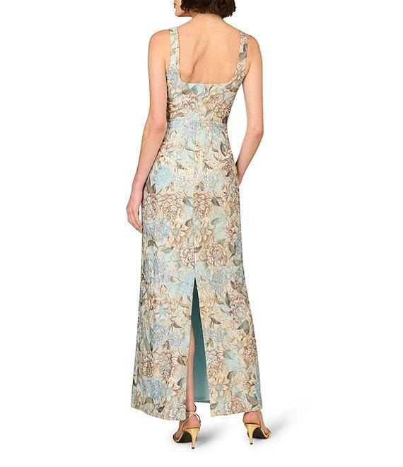 Aidan Mattox Jacquard Floral Print Square Neck Sleeveless Pleated Sheath Gown Product Image
