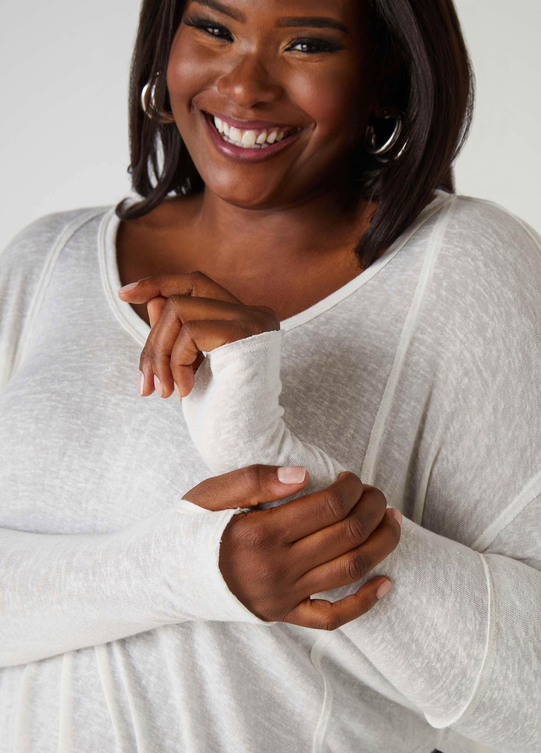 Plus Size Slub Knit V Neck Top Ashley Stewart Product Image