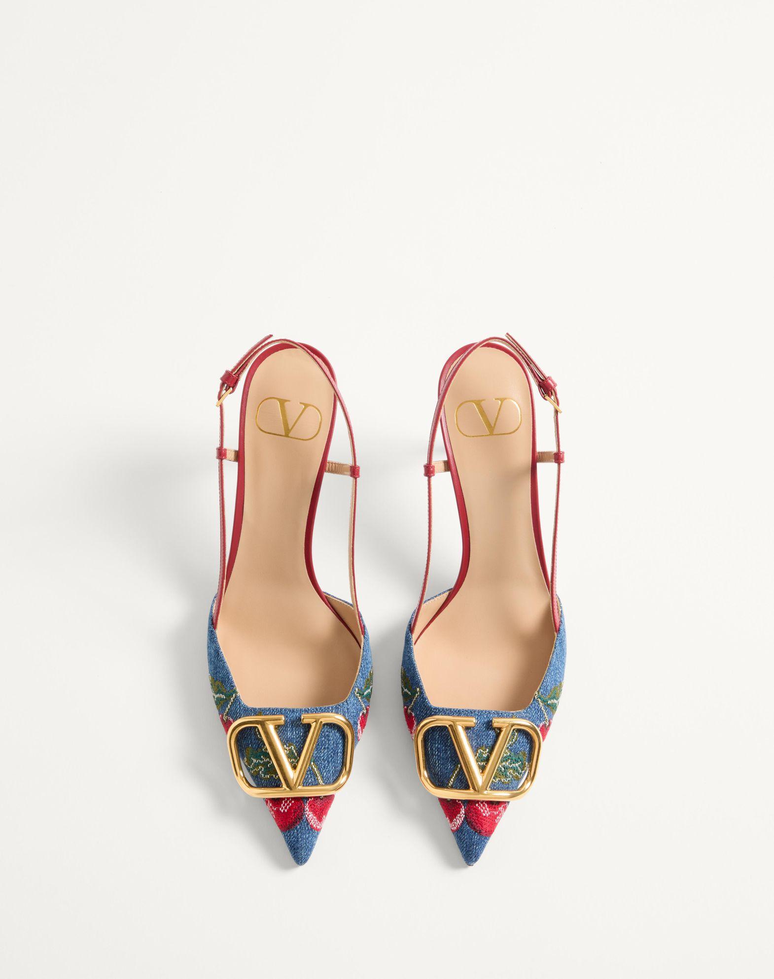 Vlogo Signature Slingback Pumps In Denim With Cherryfic Embroidery 80Mm  Product Image