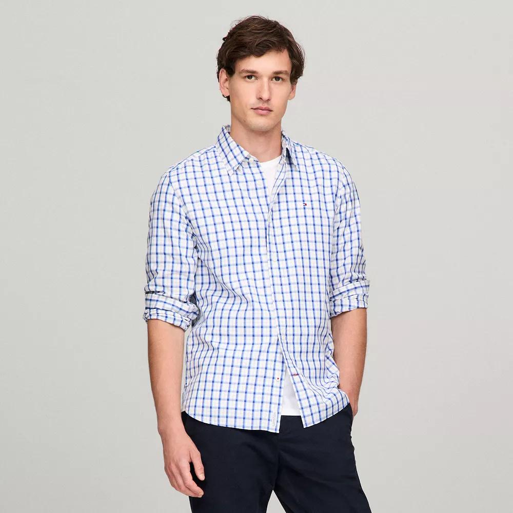 Men's Tommy Hilfiger Stretch Poplin Woven Button-Down Shirt, Size: Small, Royalty Check Product Image