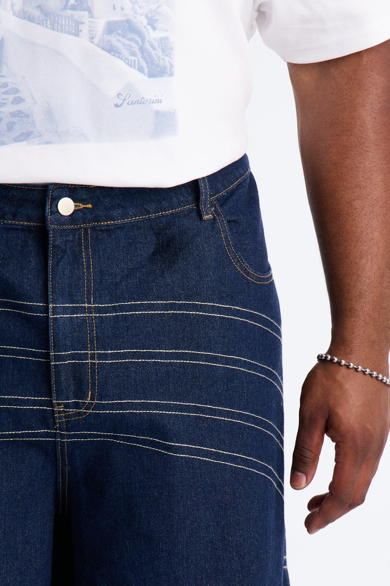 Bodega Stitch Baggy Denim Short - Dark Wash Male Product Image
