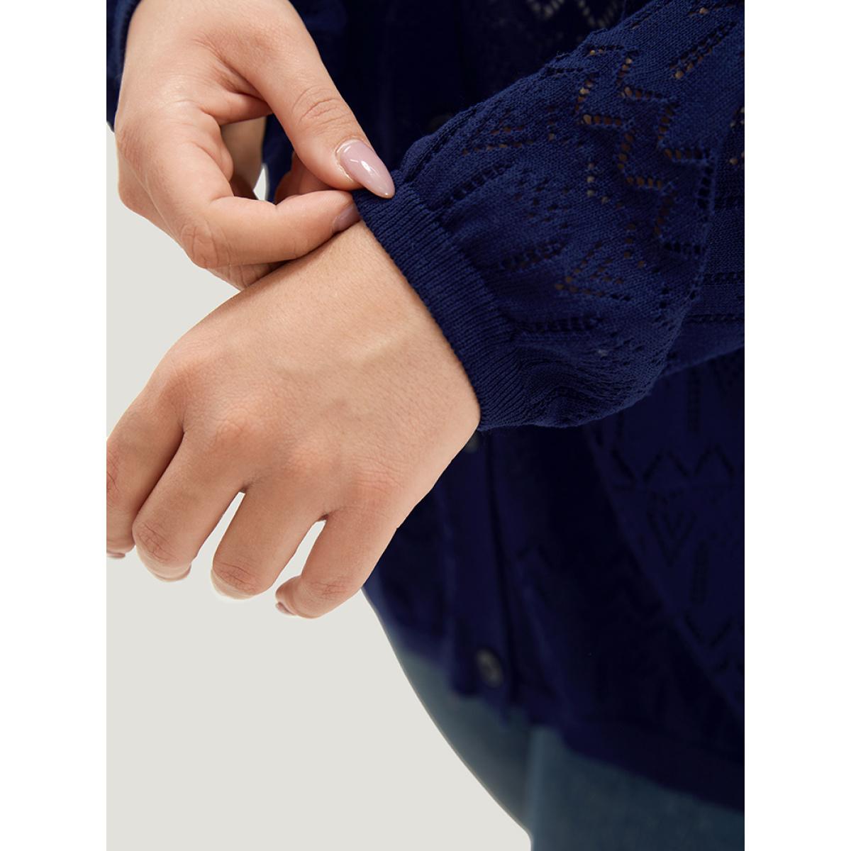 Plus Size Plain Pocket Hollow Out Button Through Cardigan Indigo Women Casual Long Sleeve Dailywear Cardigans BloomChic 30/6X Product Image